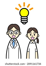 Doctor And Nurse Smiling With Shining Light Bulb