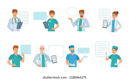 Doctor Opinion Of Collection, Therapist With Speech Bubble.  Therapist Doctor Form Hospital Give Advice About Health Illustration
