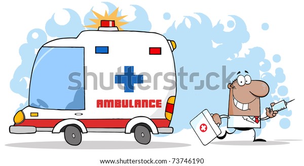 Doctor\
Running With A Syringe And Bag From\
Ambulance