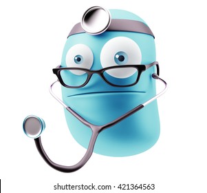 Doctor With Stethoscope Emoticon Face. 3d Rendering.