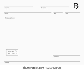 Doctor's Rx Pad Template. Blank Medical Prescription Form.
