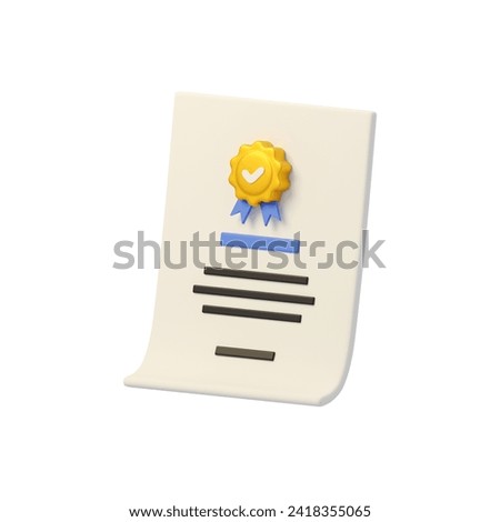 Document 3d icon with certification mark