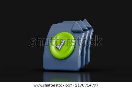 document check mark sign on dark background 3d render concept for approval paper work