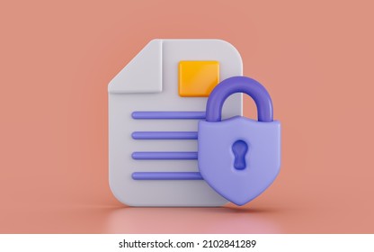 Document Security Shield Lock Icon 3d Render Concept For Data Information Protection