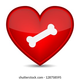 Dog Bone On Red Heart Shape.