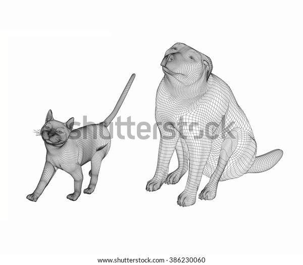 Dog Cat 3d Line Art Illustration のイラスト素材