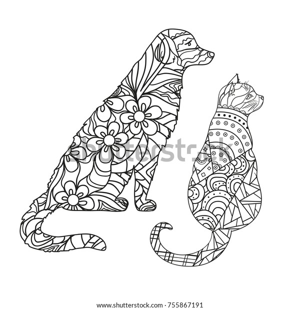 Dog Cat Design Zentangle Hand Drawn のイラスト素材