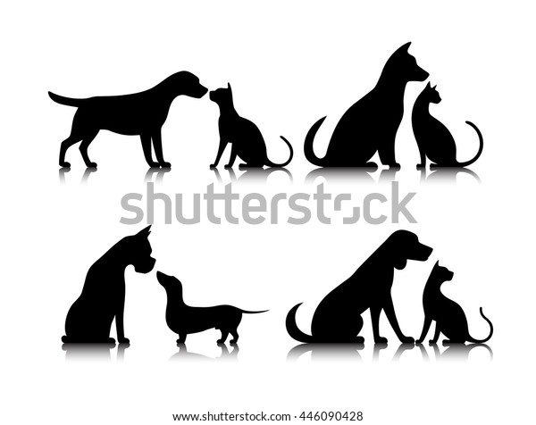 Dog Cat Silhouettes Animals Stock Illustration