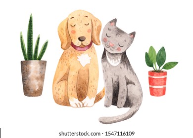 Watercolor Cats Dogs Images, Stock Photos & Vectors | Shutterstock