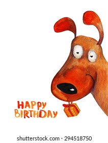 Dog Corner Present Happy Birthday Watercolor Stock Illustration ...