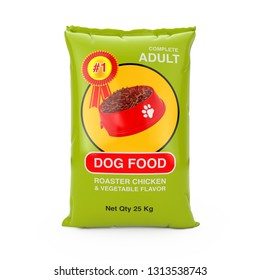 Dog Food Bag Package Design On A White Background. 3d Rendering 