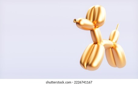 Dog and golden balloon blue background  3d illustration 
