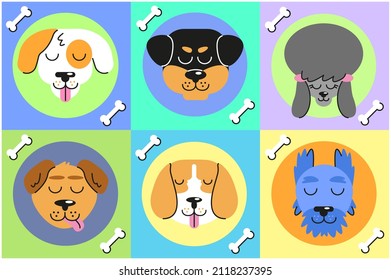 Dog Group Cute Friends Pet Jack Russell Terrier Rottweiler French Poodle Labrador Beagle Schnauzer Icons