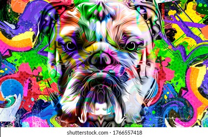 Dog Head Colorful Illustration Art