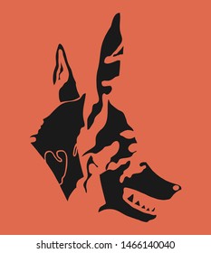 Dog Head Silhoutte In Retro Background Illustration