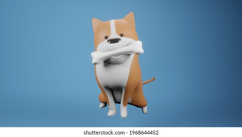 dog with his bone 3d illustration