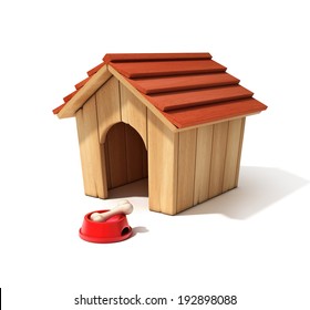 dog house, bowl and bone 3d illustration