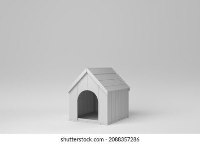 Dog House On White Background. Minimal Concept. Monochrome. 3D Render.

