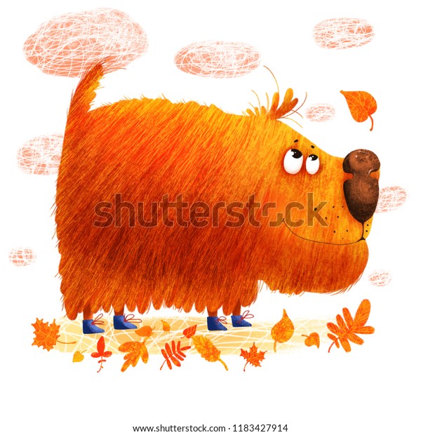 Dog Orange Hair Looks Falling Autumn Stock Illustration 1183427914
