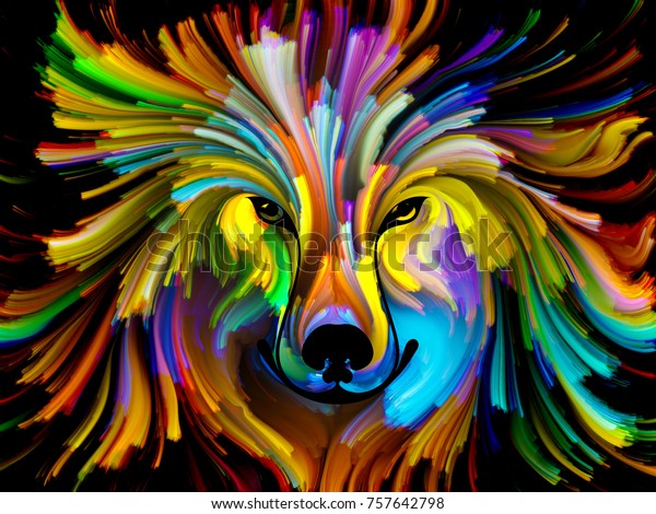 Dog Paint\
series. Abstract design made of colorful dog portrait on the\
subject of art, imagination and\
creativity