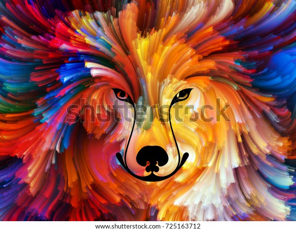 Dog Paint series. Abstract wall murals design of colorful dog portrait on the subject of art, imagination and creativity.