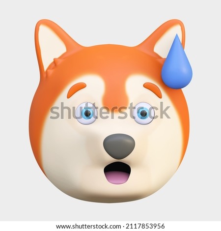 dog panic face expression emoticon cartoon 3d render illustration