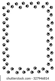 Dog Paw Prints Border On White Background