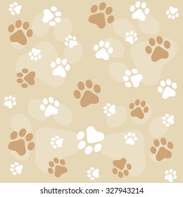 Dog paw prints seamless pattern with brown color paw prints