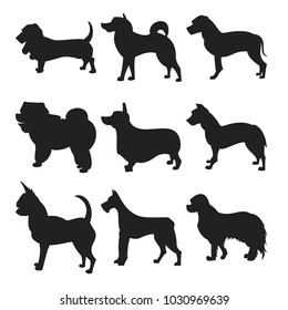 Dog Silhouettes  EPS 8   grouped for easy editing  No open shapes paths  Dog breeds  veterinary  walking  pet sitting logo inspiration  show  competition  pet store  guide dog