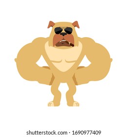 Dog Strong Cool serious. Pet smoking cigar emoji. Bulldog strict. 