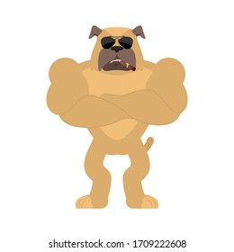 Dog Strong Cool serious. Pet smoking cigar emoji. Bulldog strict.  