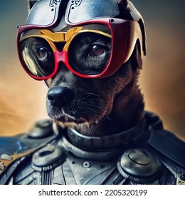 Dog Warrior With Cool Costume, 3D Illustration.