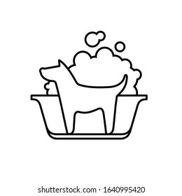 Dog Wash Icon. Line Style Silhouette Of A Dog In A Washing Bath With Foam.