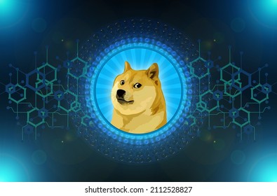 Dogecoin Digital Crypto Currency Cyber Money Illustration. 