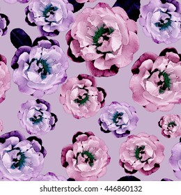 Dog-rose. Seamless background. Flowers. Stylization: watercolor. 