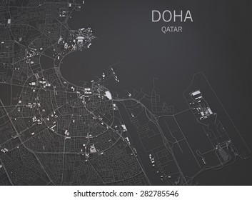 Doha Map, Satellite View, 3d, Qatar