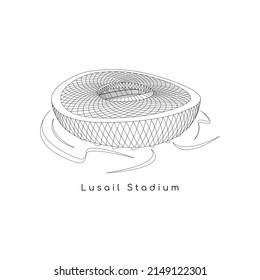 Doha, Qatar - April 22 2022: Graphic Design of the Lusail stadium as the venue for the 2022 FIFA World Cup matches in Qatar.