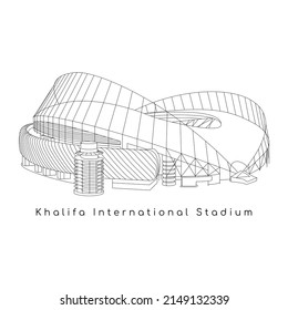 Doha, Qatar - April 24 2022: Graphic Design of the Khalifa International stadium as the venue for the 2022 FIFA World Cup matches in Qatar.