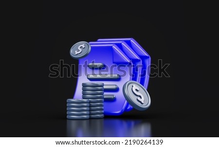 dollar with document sign on dark background 3d render concept for transection paperwork 