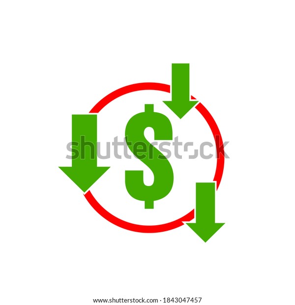 Dollar Down Icon Symbol On White Stock Illustration 1843047457