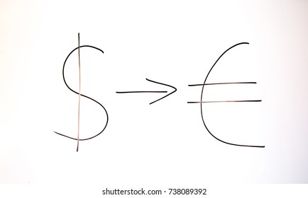 Dollar to Euro symbol hand drawn black and white - Shutterstock ID 738089392