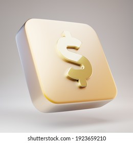 Dollar Icon. Golden Dollar Symbol On Matte Gold Plate. 3D Rendered Social Media Icon.