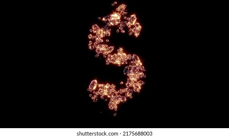 Dollar - Peso Sign With Strong Gold Shine - Glamour Gems Alphabet, Isolated - Object 3D Rendering