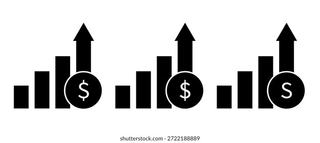 Dollar rate increase vector icon set. Rise cost vector illustration