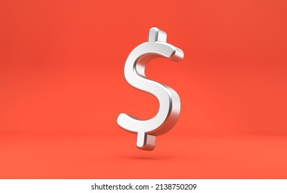 Dollar Sign Concept. Money Silver Currency On Red Background. 3d Rendering