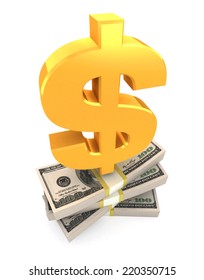 Dollar sign on stack of USA dollars. Financial concept.