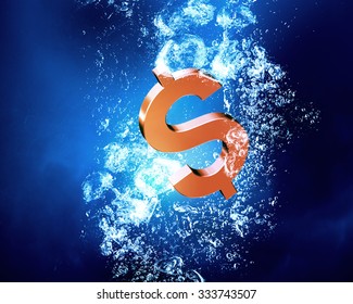 Dollar Sign Sink In Clear Blue Water