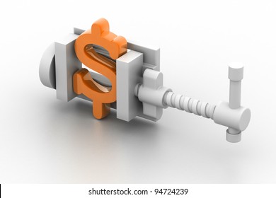 dollar symbol being squeezed in a vice