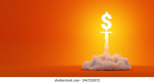 Dollar symbol rocket launch and explosion, business and technology concepts, original 3d rendering