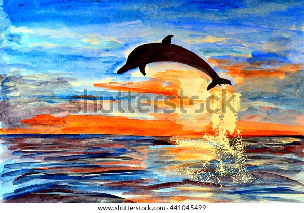 イルカは海から飛び出す のイラスト素材